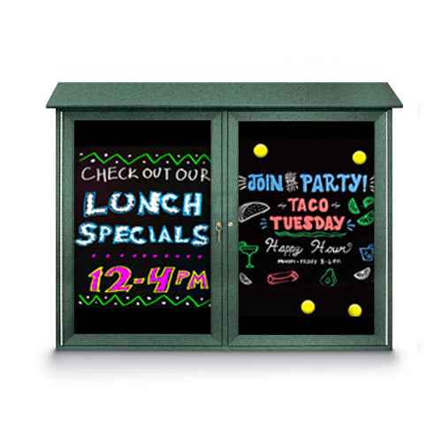 60" x 40" Outdoor Message Center - Double Door Magnetic Black Dry Erase Board