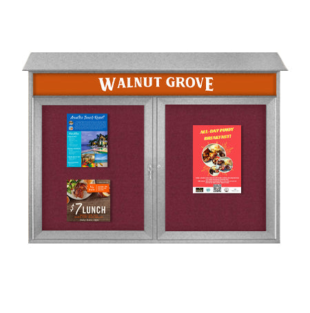 60" x 30" 2-Door Cork Board Message Center with Header (Image Not to Scale)