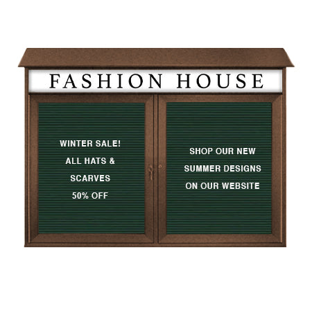 Two Door 48x48 Weatherproof Enclosed Outdoor Message Center Letter Boards Wall Mount with Header
