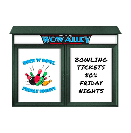 40" x 50" Outdoor Message Center - Double Door Magnetic White Dry Erase Board with Header