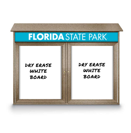 42" x 32" Outdoor Message Center - Double Door Magnetic White Dry Erase Board with Header