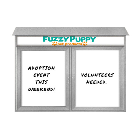  60" x 24" Outdoor Message Center - Double Door Magnetic White Dry Erase Board with Header