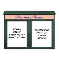 60" x 48" Outdoor Message Center - Double Door Magnetic White Dry Erase Board with Header