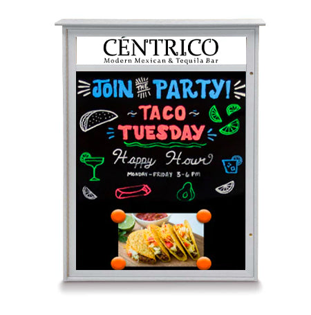 18" x 24" Outdoor Message Center - Magnetic Black Dry Erase Board with Header