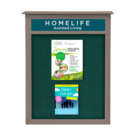 16x34 MINI Outdoor Message Center Wall Mount Information Board with Header | Maintenance Free