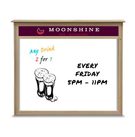 48" x 48" Outdoor Message Center - Magnetic White Dry Erase Board with Header