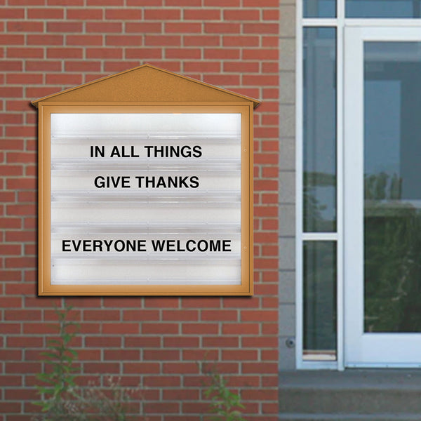 Cathedral-style 28"x48" Reader Board Message Center with LED Lighting | Cedar Finish