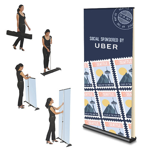 RETRACTABLE BASE ACCEPTS (2) BANNERS 60" WIDE