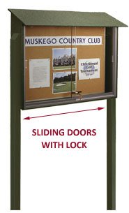 Standing Outdoor Message Center Cork Board 52" x 40" | Locking Sliding Doors Display Case