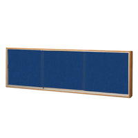 WOOD ENCLOSED BULLETIN BOARD 96 x 24 WITH SLIDING DOORS (SHOWN WITH COBALT ACCENT FABRIC)