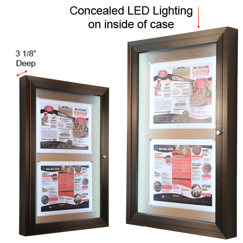 Enclosed Lighted LED Cork Bulletin Board 27x40 | Display Case with LED's