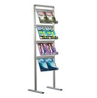 4-Tiered Brochure Display Stand 1-SIDED with Acrylic Shelves available in Silver