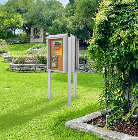 Three-Sided 36 x 48 Outdoor Message Center | Eco-Design, Recycled, Faux Wood Built Kiosk with Enclosed Bulletin Boards