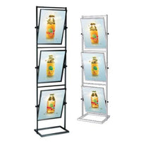 3-Tier Tilted Sign Holder Floor Stand for 22x28 Posters | Double-Sided Adjustable, Swivel Black or Silver Metal Frame Displays 3-6 Posters