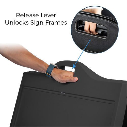 Hidden Latch Releases both Hinged Aluminum Frames to Allow Easy Access and Sign Board Updates