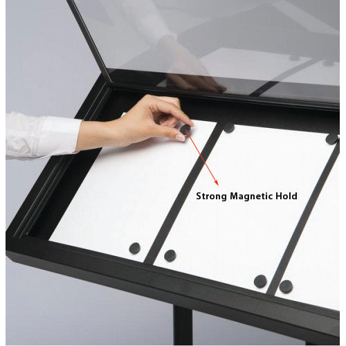Use these strong magnets to place your four 8.5" by 11" menus and keep in place for QUICK and EASY change!