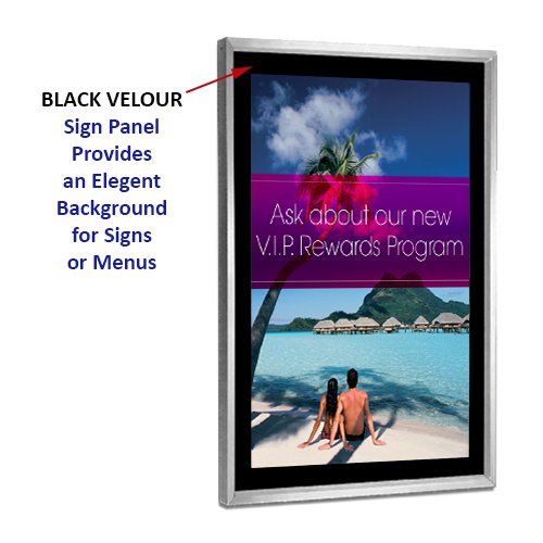 Silver Poster Frame with Black Velour Sign Panel 8.5x11 | Black Velour presents Elegant Background for Posters, Signs or Menus