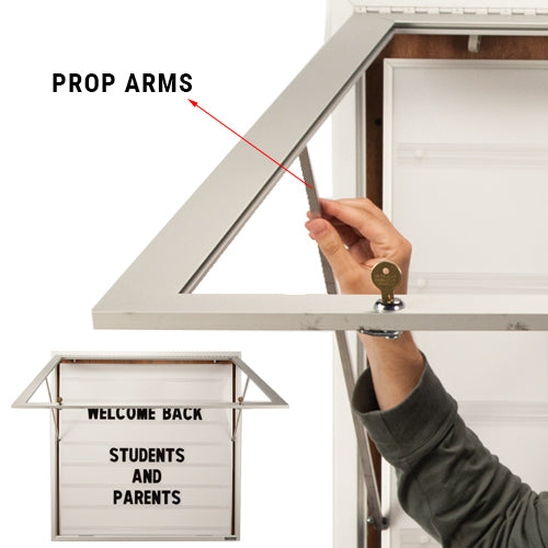 Prop arms support and hold open your two sided 48x48 freestanding reader board with header, while updating your message.