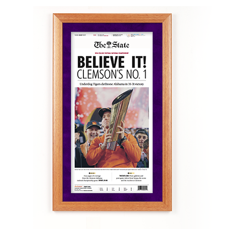 Clemson Tigers 2016 NCAA College Football Champions Newspaper Wood Display Frame