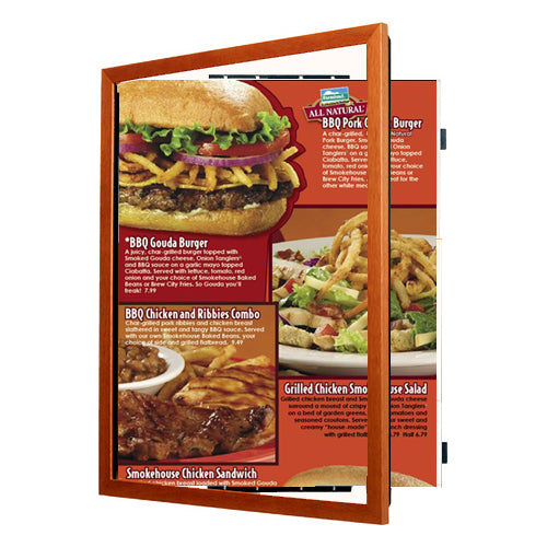 USA Made, Patented, Swing Open Quick Change SwingFrame Restaurant Menu Frames with #361 Wood Picture Frame Profile