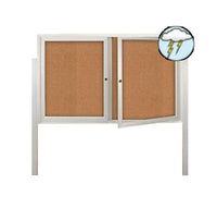 Free-Standing 2 Door Outdoor Enclosed Bulletin Board 96 x 48 with Posts | All Weather Durable Metal Display Case in 4 Finishes