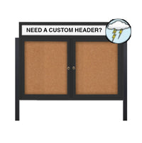 Freestanding Enclosed Outdoor Bulletin Boards 48" x 36" with Message Header and Posts (2 DOORS)