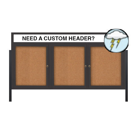 Freestanding Enclosed Outdoor Bulletin Boards 96" x 48" with Message Header and Posts (3 DOORS)