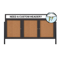 Freestanding Enclosed Outdoor Bulletin Boards 96" x 24" with Message Header and Posts (3 DOORS)