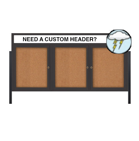 Freestanding Enclosed Outdoor Bulletin Boards 84" x 30" with Message Header and Posts (3 DOORS)