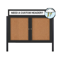 Outdoor Enclosed 42x32 Cork Bulletin Boards w Personalized HEADER (Radius Edge & Leg Posts) 2 DOORS