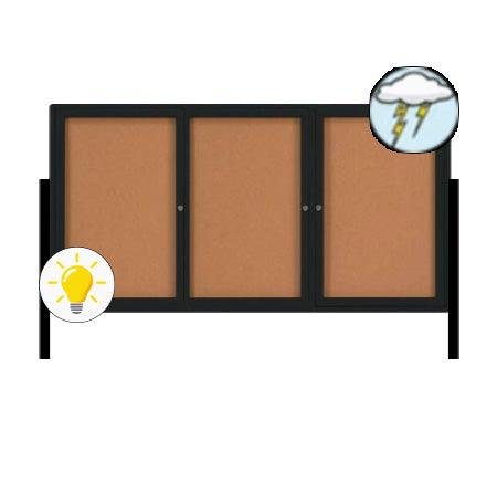 Outdoor Enclosed 72x36 Bulletin Cork Boards with Lights (with Radius Edge & Leg Posts) (3 DOORS)
