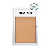 Outdoor Enclosed Bulletin Boards 36 x 48 with Header & Light (Single Door)
