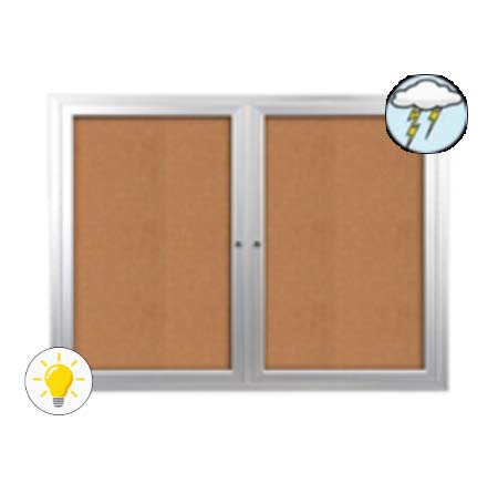 Enclosed Outdoor Bulletin Boards 72 x 48 with Interior Lighting and Radius Edge (2 DOORS)