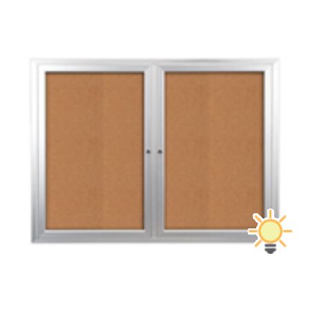 Enclosed Indoor Bulletin Boards 96 x 24 with Interior Lighting and Radius Edge (2 DOORS)