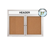 Enclosed Outdoor Bulletin Board 72x24 with Two Door Metal Cabinet + Your Personalized Message Header