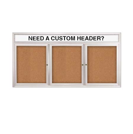 Enclosed Indoor Enclosed Bulletin Boards 96 x 24 w Message Header + Radius Edge 3 DOOR