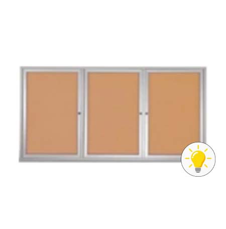 Enclosed Indoor Bulletin Boards 72 x 36 with Interior Lighting and Radius Edge (3 DOORS)