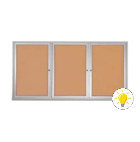 Enclosed Indoor Bulletin Boards 72 x 48 with Interior Lighting and Radius Edge (3 DOORS)