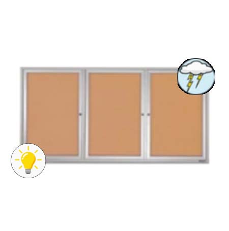 72 x 24 Enclosed Outdoor Bulletin Boards with Lights (3 DOORS)