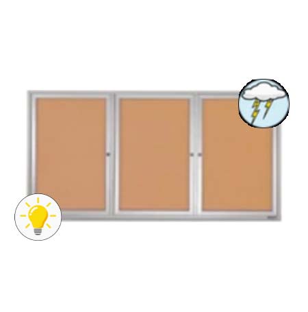 84 x 24 Enclosed Outdoor Bulletin Boards with Lights (3 DOORS)