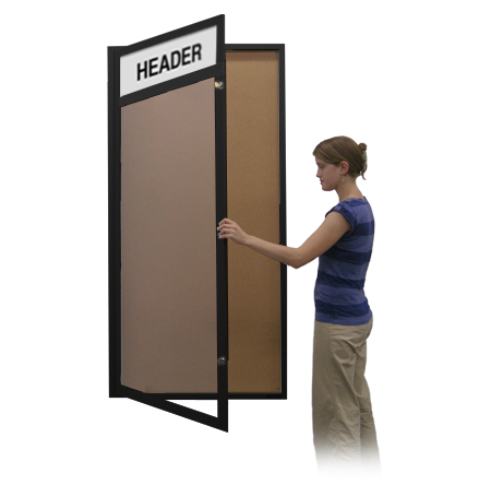 Extra Large 48 x 60 Indoor Enclosed Bulletin Board w Header (Single Door)