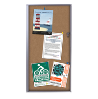 19 x 38 Indoor Enclosed Notice Office Cork Board | Showboard Holds SIX 8.5x11 Postings | Satin Silver Finish