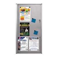 19 x 38 Indoor Lockable Notice Enclosed Magnetic Board | Showboard Holds (6) 8.5x11 Postings | Satin Silver Finish