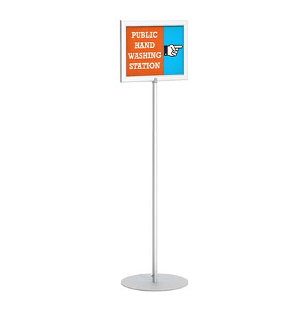 14x22 Pedestal Sign Holder with Round Steel Base | Fast Change, Metal Slide-In Frame